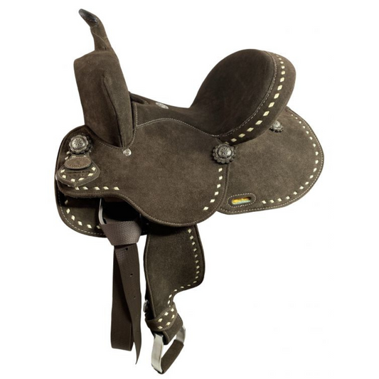 12" Double T Barrel style saddle with Dark Brown Rough out leather