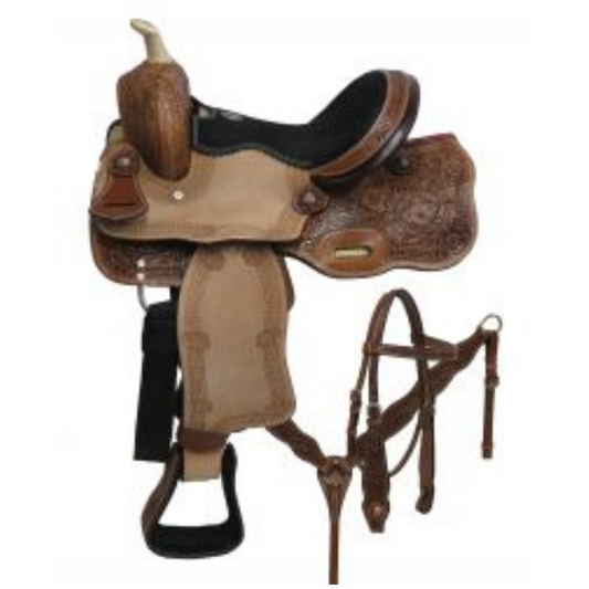 12" Double T  pony saddle set with floral tooling.