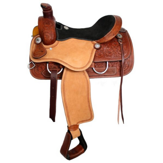 16" DOUBLE T ROPER STYLE SADDLE WITH SUEDE LEATHER SEAT