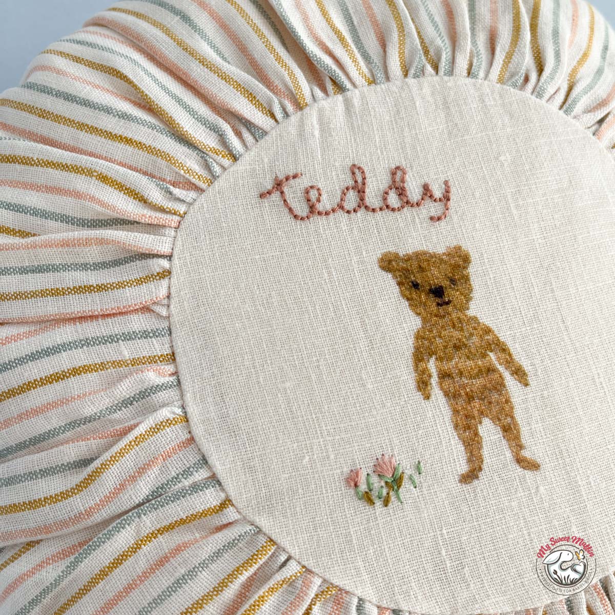 Maileg Small Teddy Round Cushion, Stripe