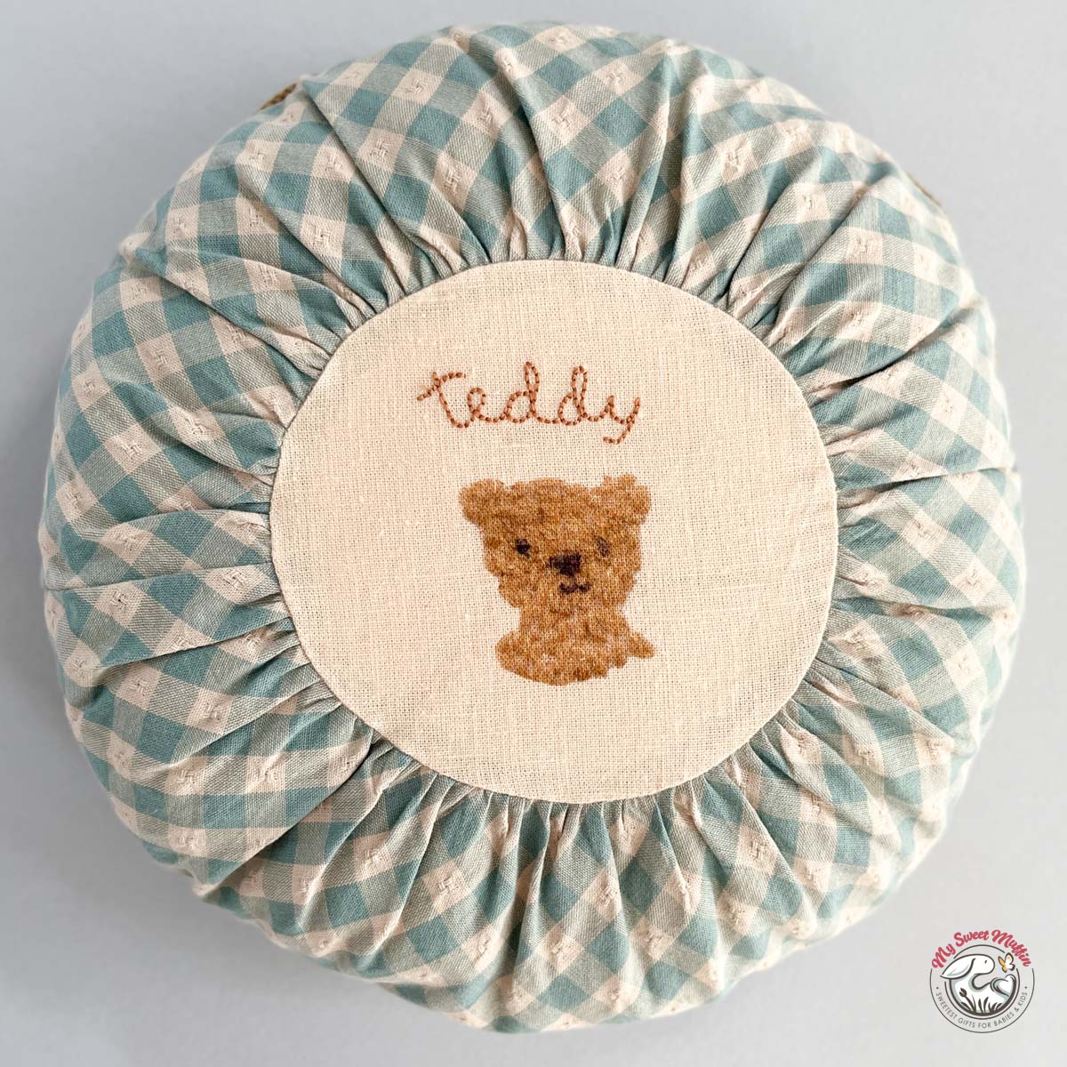 Maileg Small Teddy Round Cushion, Checkered