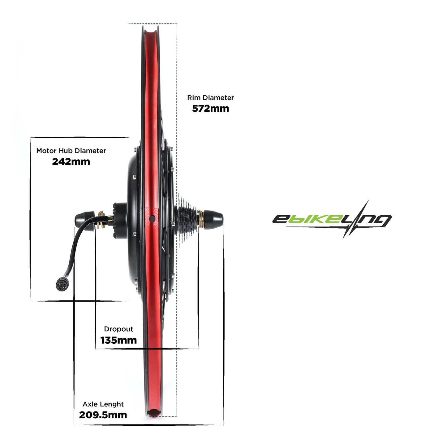 Waterproof 48V 1500W 26" Rear Direct-Drive Hub Motor Wheel